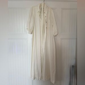 Anthropologie Cream Button Maxi Linen Shirt Dress with Tie